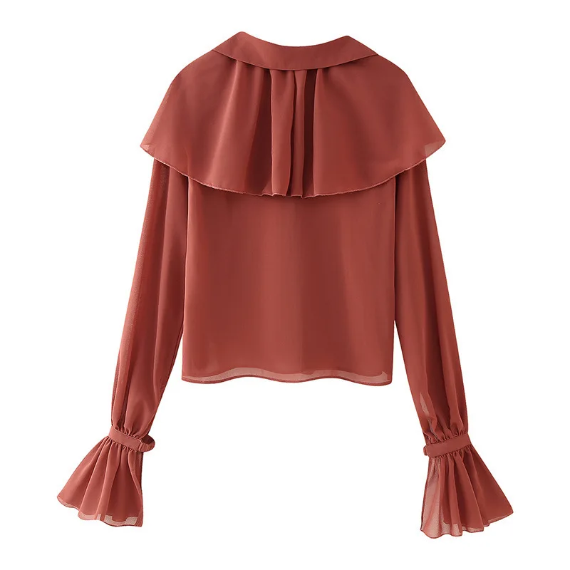 Ele Commuter Sle Blusa feminina longa de chiffon Sve irt Faionable com bainha de renda marca chinesa outono nova chegada