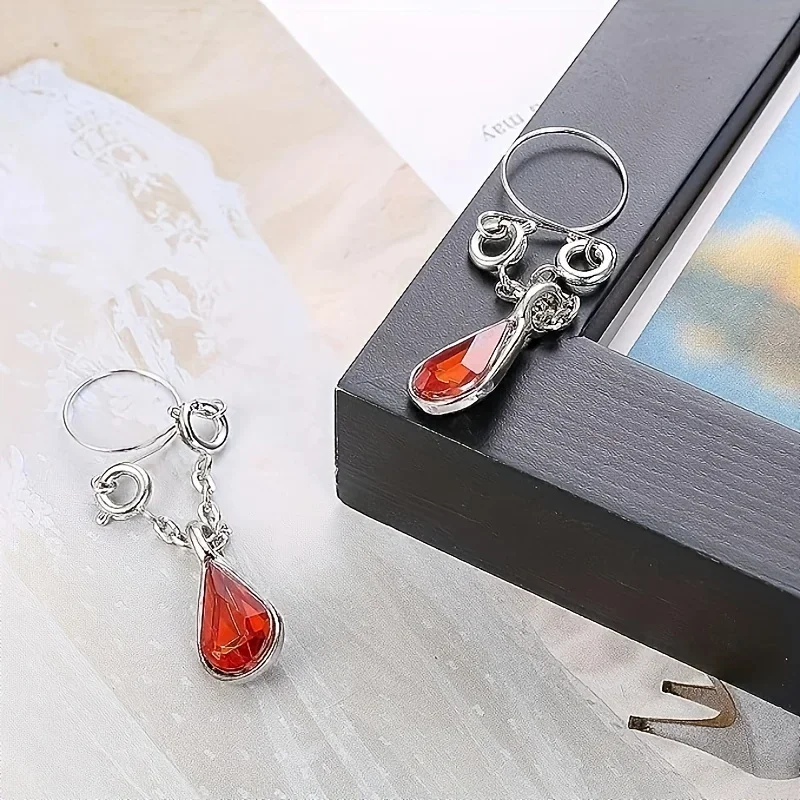 1 Pairs Non Piercing Fake Nipple Rings, Water Drop Heart Shaped Dangle Nipple Clips - view 4