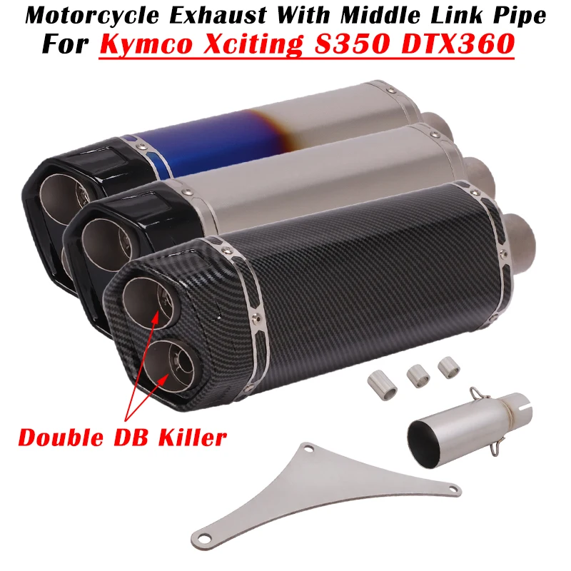 Slip On For Kymco Xciting S350 DTX360 Motorcycle Exhaust Escape Modify Double Hole Muffler Middle Link Pipe DB Killer Removable