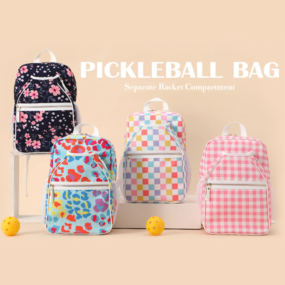 

Pickleball Bag For Women And Men Lightweight Floral Leopard Print Plaid Padded Pickleball Backpack With Mesh Bag And Separate Ra