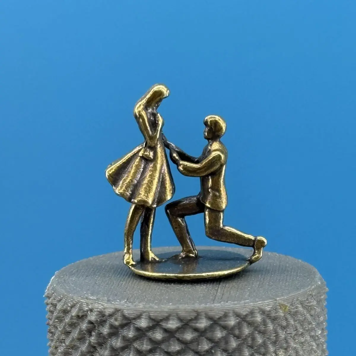 

2.4cm/0.94in Brass Timeless Proposal Sculpture - Kneeling Gentleman Miniature Vignette for Macro Photography & Shelf Display