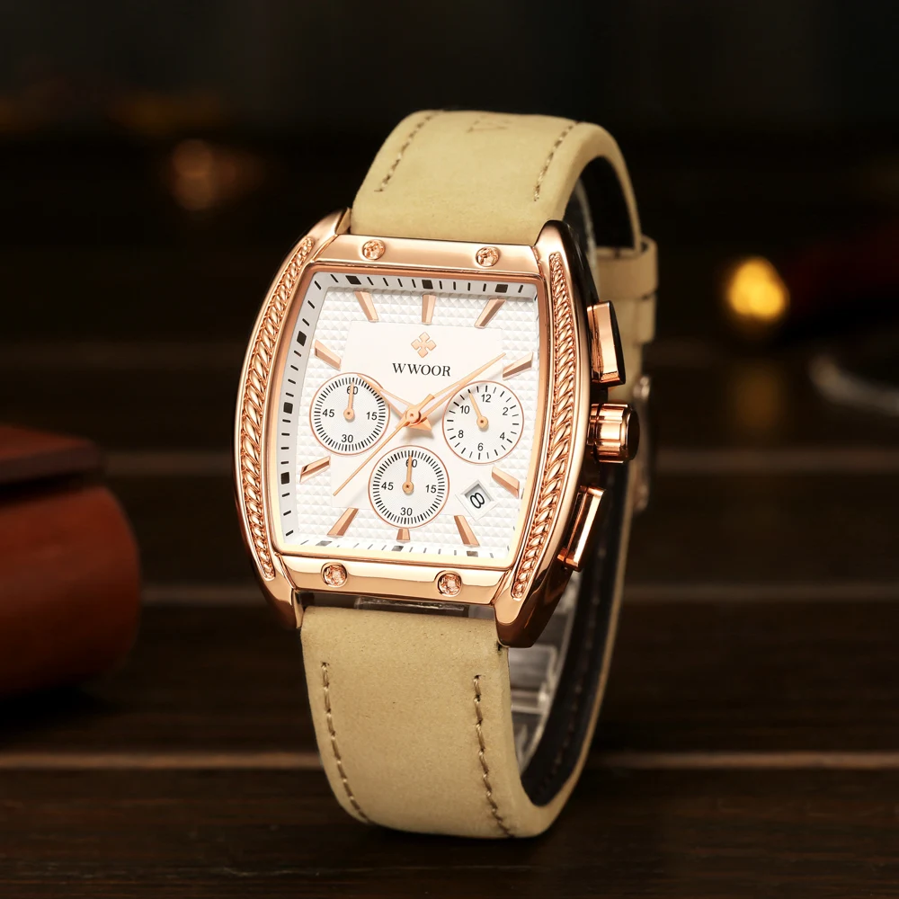 

WWOOR 2024 Luxury Business Man Watch Waterproof Chronograph Date Week Men Watch For Men Quartz Clock Leather Men's Watches reloj