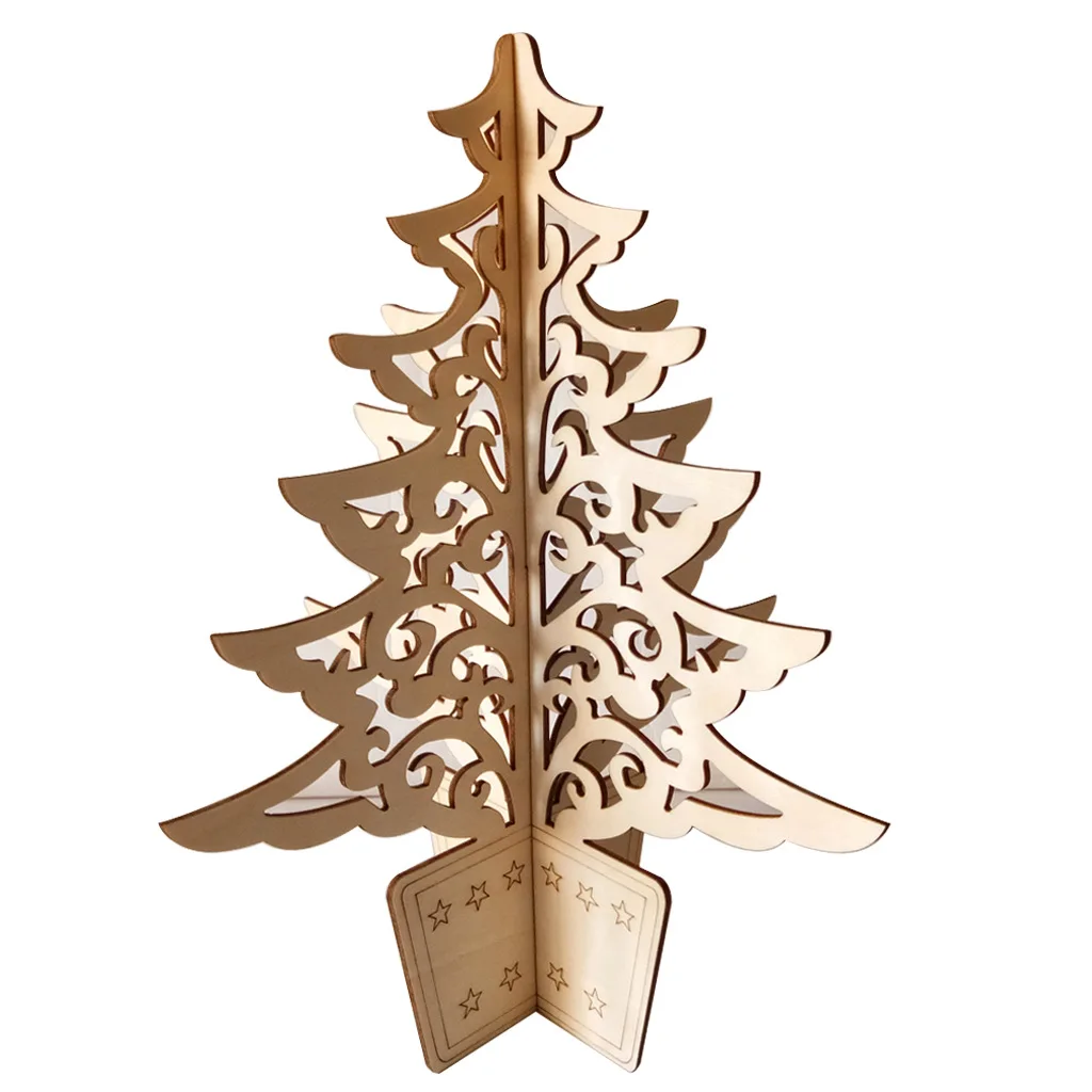 

1pc Wooden Christmas Tree Christmas Ornaments Crafts Graffiti Slices Unfinished Wooden Cutouts Combination Table Decor