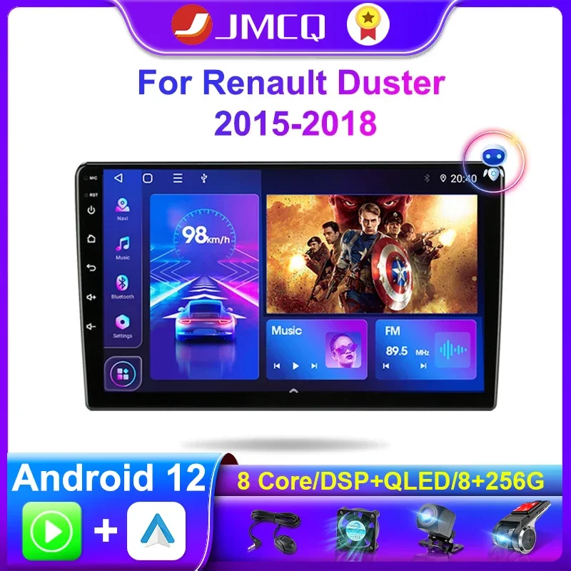 

Автомагнитола JMCQ, 2 Din, Android 11 Carplay, мультимедийный видеоплеер для Renault Duster 2015-2018, навигация, 4G + Wi-Fi, головное устройство