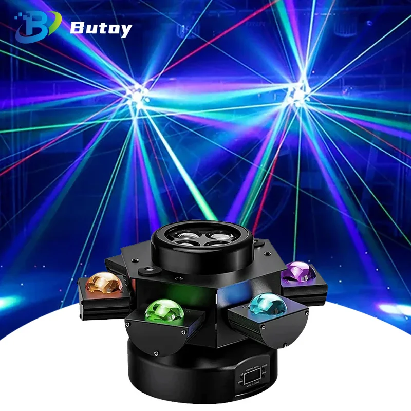 DJ Lights 6 Arm Bee Eyes LED Beam Moving Head Light Laser Effects DMX Stage Lighting for Disco Music Dance Party with RGBW 4in1