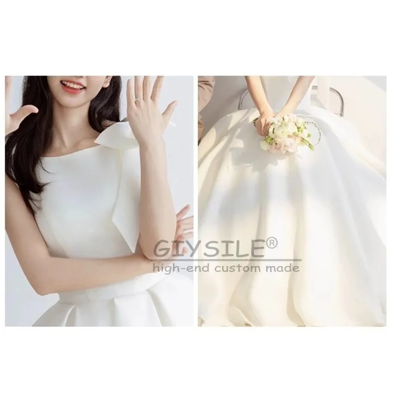 GIYSILE Customized White Suspender Wedding Satin Advanced 2025 New Luxury and Simple Temperament Slim Sleeveless Bow Round Neck
