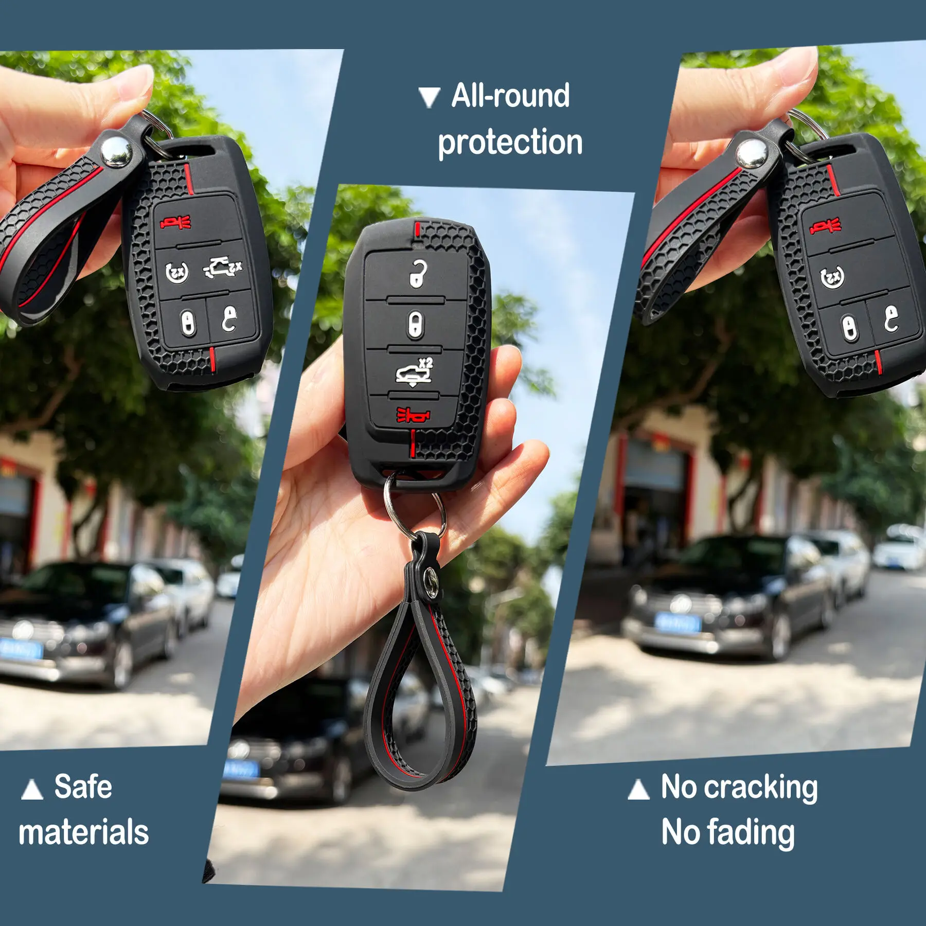 Silicone Key Case Cover Shell For Dodge Ram 1500 Pickup TRX Rebel Ram 2500 3500 4500 5500 Car Remote Keychian Fob