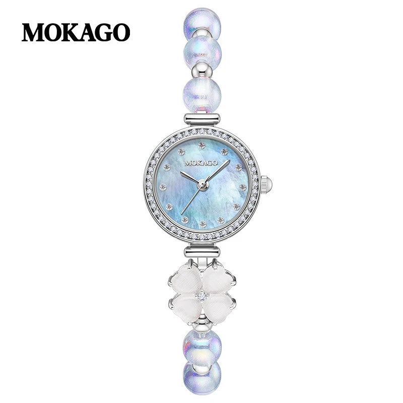 UTHAI Exquisite Women's Quartz Watch European American High End Pearl Diamond Inlaid Mother of Pearl Dial Bracelet