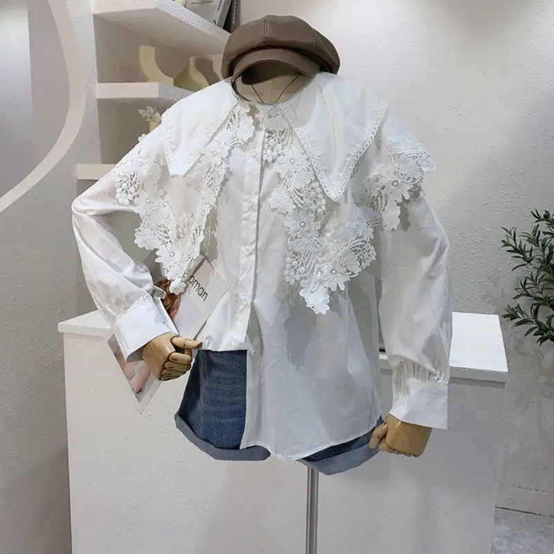 

Women Shirts Lovely Vintage White Female Sweet Leisure Lantern Sleeve Students Ruffle Tops Mujer Blusas Chemisier Fashion New