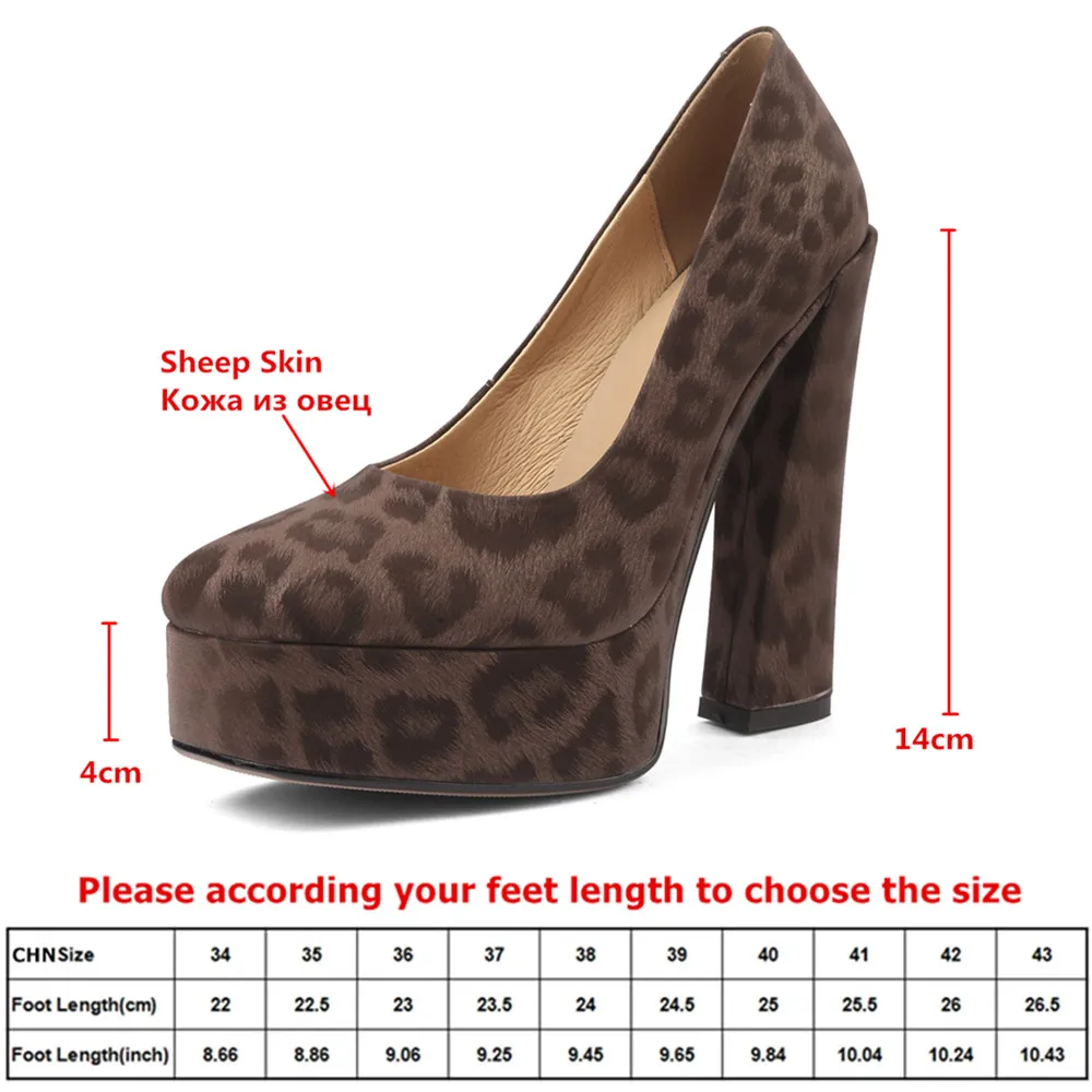 MILI-MIYA Women's Fashion Square-Toe Waterproof Platform Full-Leather High-Heel Shoes Extra-Tall Chunky Heel Leopard-Print Spot-