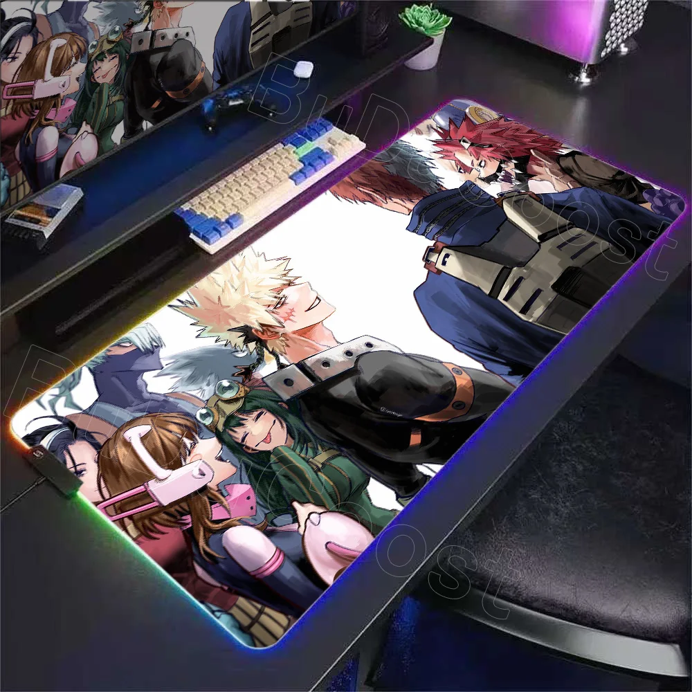 RGB Mousepad LED My Hero Academia Glowing Mouse Mats HD Rubber Gaming Computer with Backlight Pc Gamer Keyboard Anime Mouse Pad