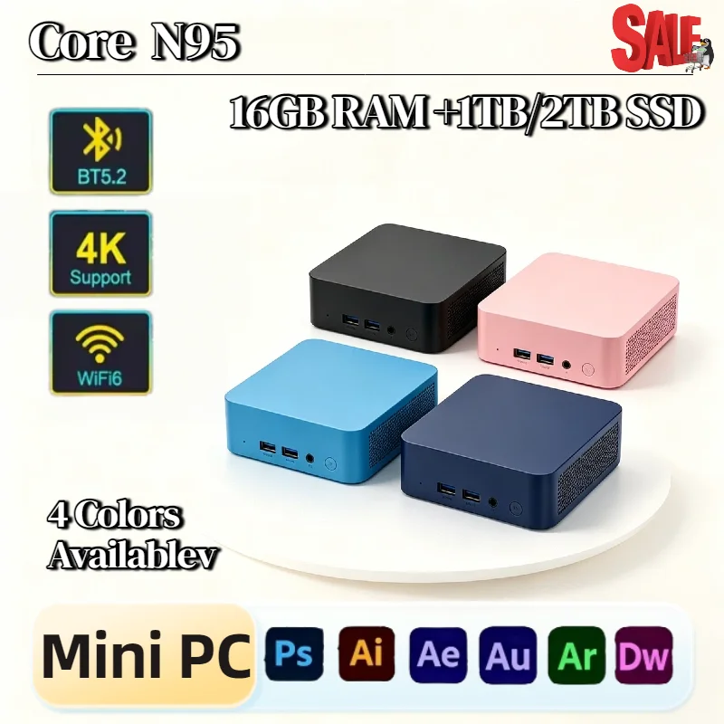 Intel Core N95 Mini PC 16GB RAM 1TB 2TB SSD M.2 WiFi 6 BT5.2 Low Power NVMe Desktop Dual HDMI Pro Chip Unit