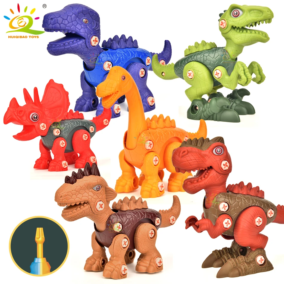 HUIQIBAO DIY Screw Nut Dinosaur Assembly Screwing Blocks Tyrannosaurus Raptor Triceratops Building Construction Toy for Children