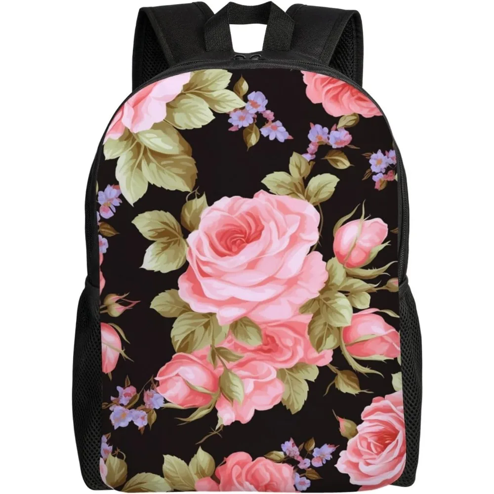 

Pink Rose Cute Backpack Waterproof Lightweight Laptop Backpack Shoulder Bag Casual Daypack For Women Men