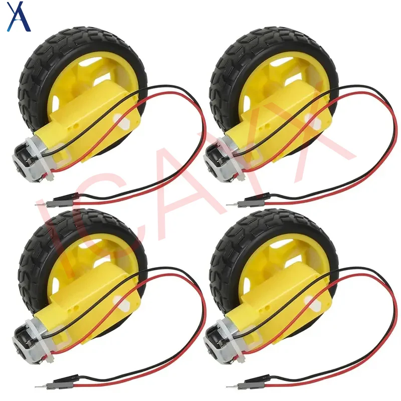 

4 Sets TT Motor with Leads DC 3-6V Gearbox Motor Dual Shaft Motor with Tire Wheel Kit for Arduino DIY Smart Car Robot