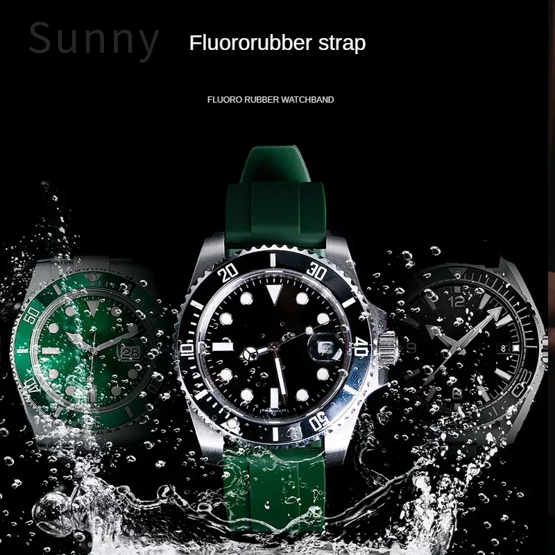 Dust-Free Silicone Watch Strap for Huawei GT2 Longines Omega Seiko Rolex Green Black Water Ghost Watchband Accessories 20 22mm