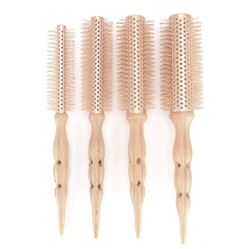 New Type Professional Wood Round Curly Combs For Women Hairdressing Massage Brush Salon Barber Aluminum Tube Hair Styling Comb