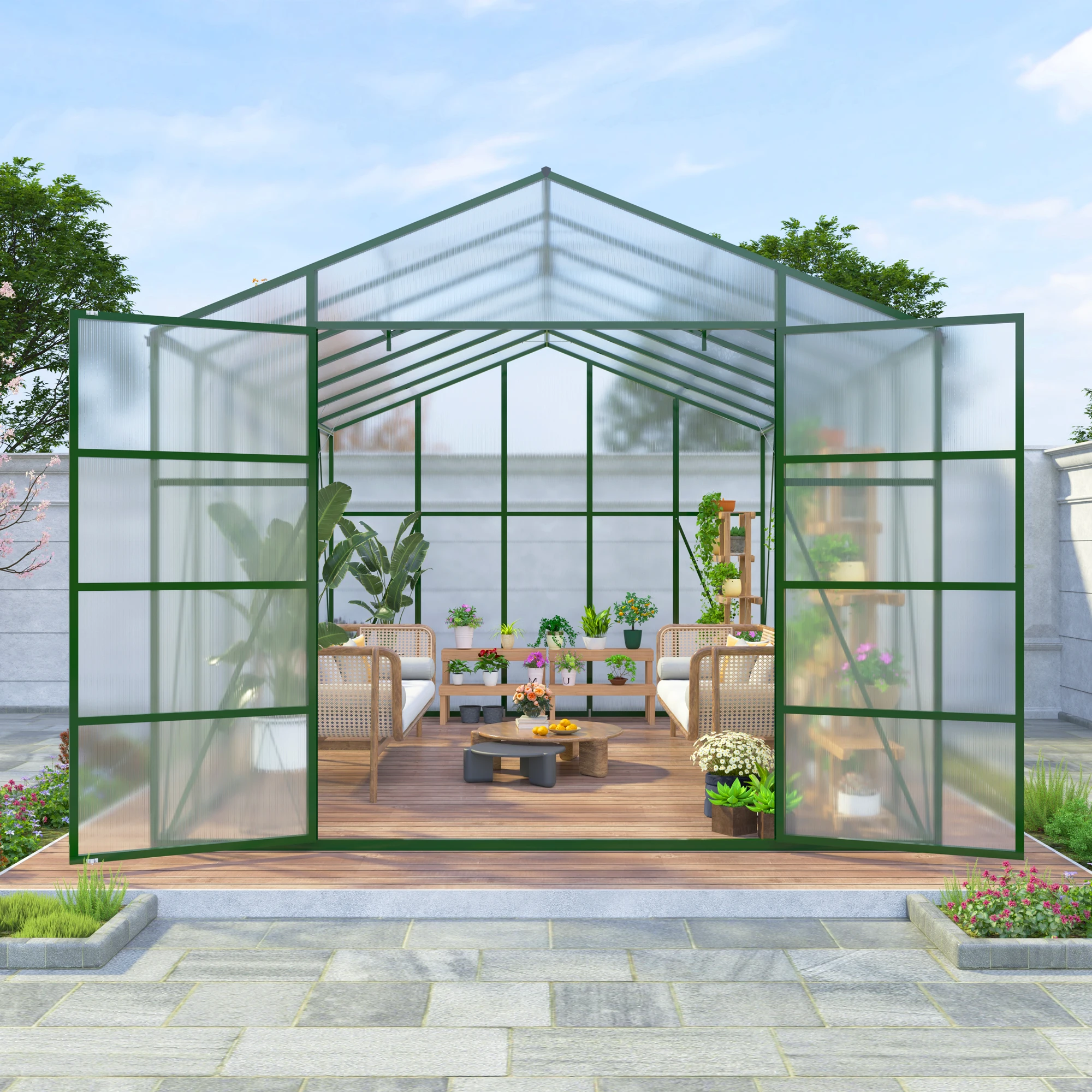 

rt-Greenhouse for Outdoors,Polycarbonate Greenhouse with Roof Vent,Walk-in Large Aluminum Sunroom Winter Proof,Black！