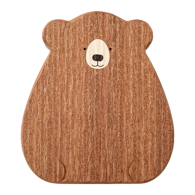 N21R Wooden Board Cutting Board Cute Bear-Shaped Bread Tray Black Walnut Kitchen Board,Coffee Color