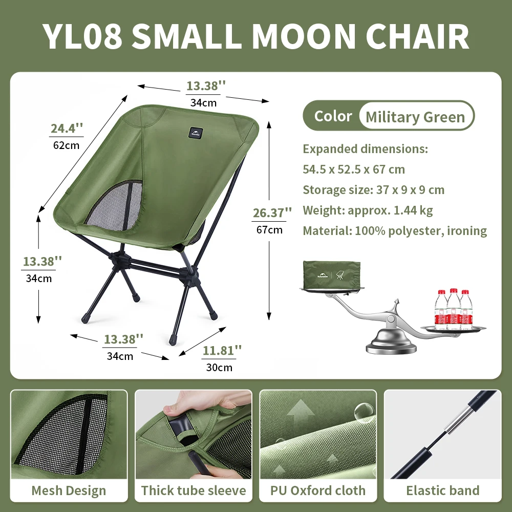 Naturehike YL08 Moon Chair Outdoor Camping Hiking Fishing Folding Chairs Iron Portable Tear Resistance Breathable 150KG Bearing