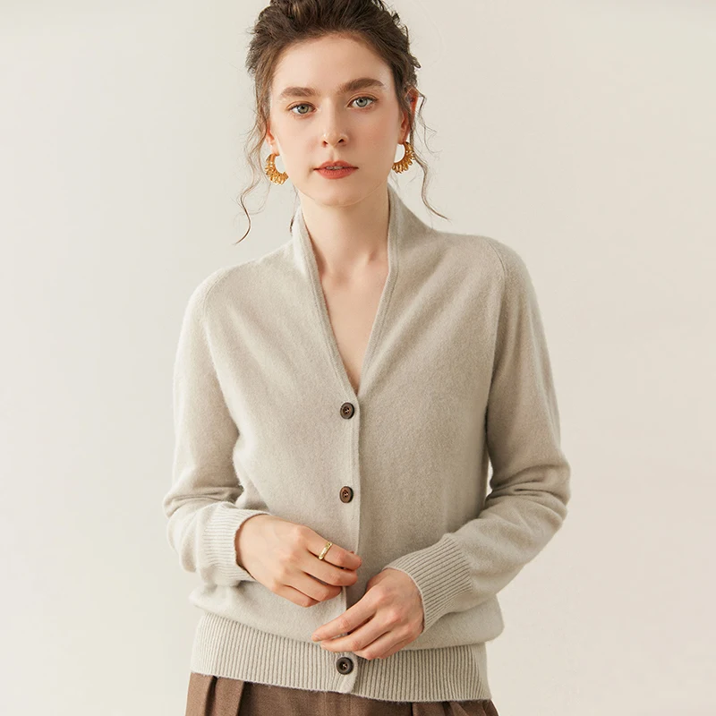 

2025 New V-Neck Button Cardigan Women's 100% Cashmere Sweater High-Quality Exquisite Fashion Autumn Winter Knitwear Clothing