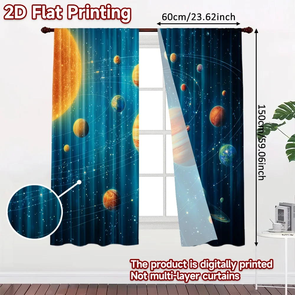 2D flat printing 2pcs Curtain Cosmic Planetary Dance Digital Printed Polyester Drapes Birthday Party Perfect for Photo Booths &