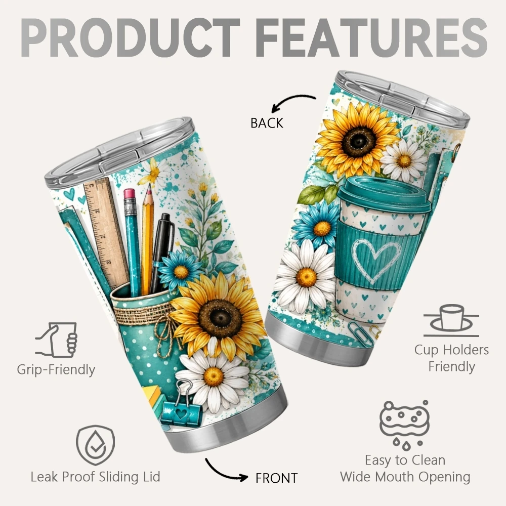 Teacher Life Vacuum Flasks 20oz Insulated Tumbler Stainless Steel Coffee Cup Leakproof Sliding Lid for Work Travel
