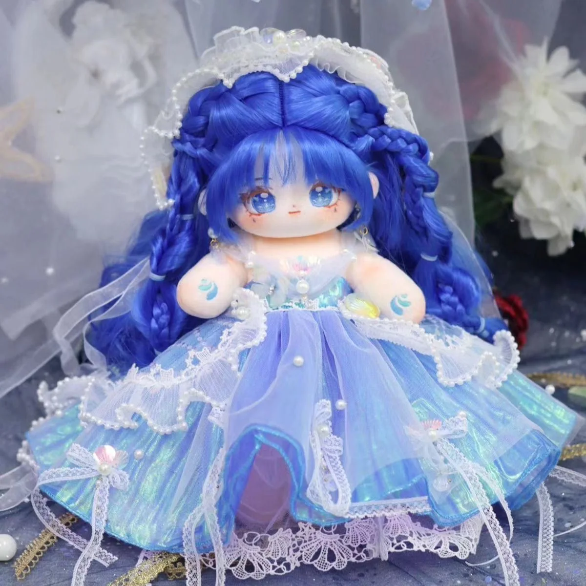 Original Aquarius Lolita Blue Soft Silk Wig Girl Plush 28cm Doll Body Toy Clothes Skirt Game Cosplay Bag Accessories Cute PDD