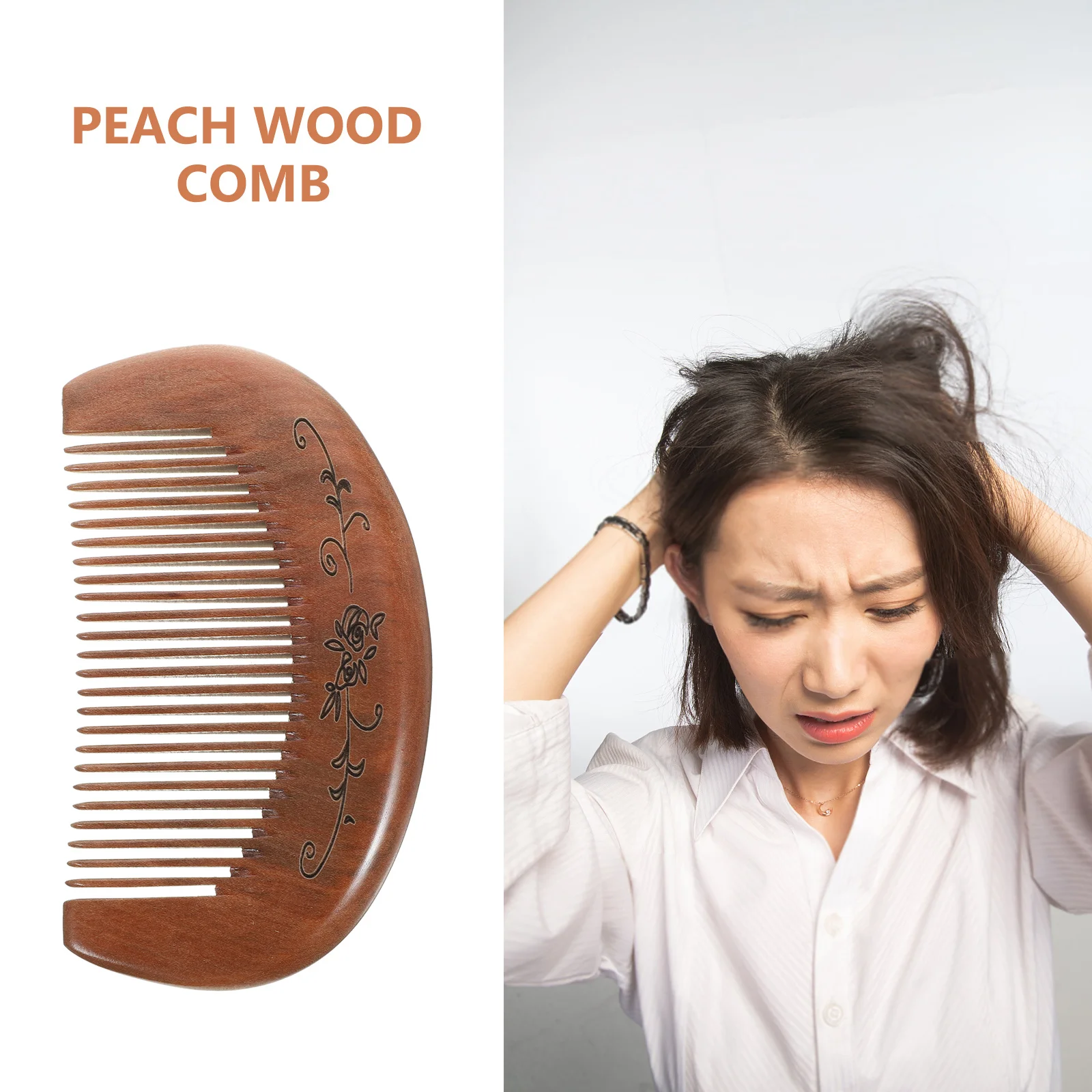 

2Pcs Peach Wood Handmade Hair Comb Smooth Teeth Massage Blood Circulation Natural Wooden Hair Comb for Woman Man