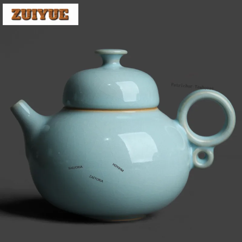 

230ml Azure Guan Kiln Glaze Gracked Glaze Teapot Antique Tea Infuser Pot Tea Brewing Kettle With Ball Hole Tea Ceremony Craft