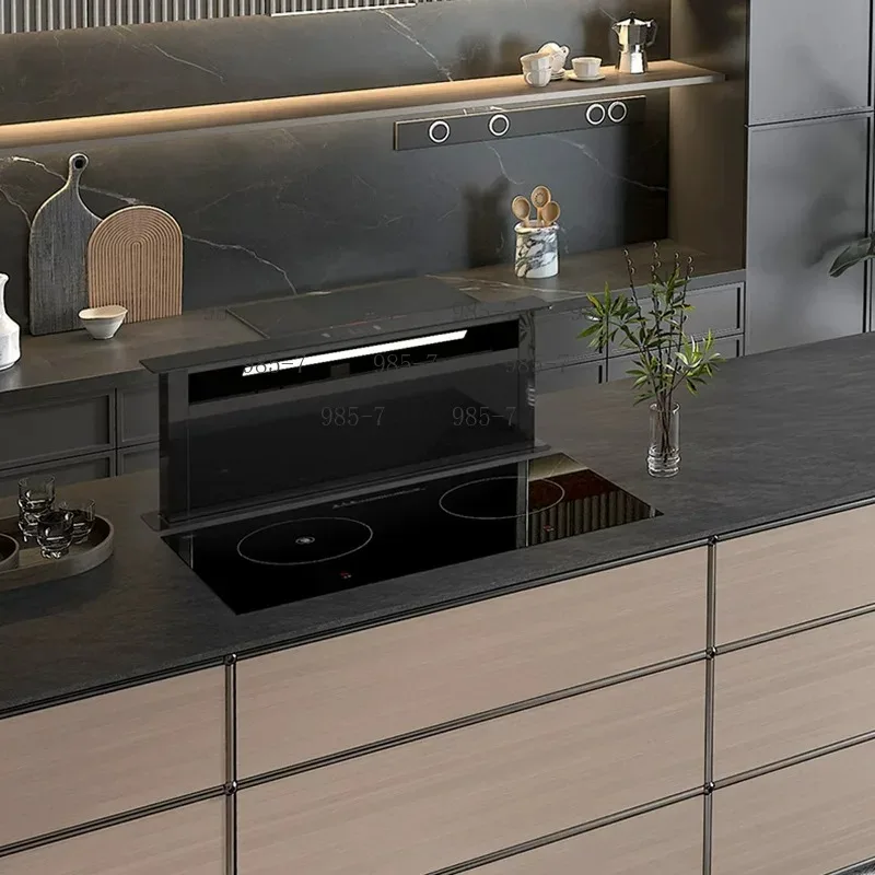 Hidden Countertop Lift Range Hood, Retractable Open Kitchen Extractor Hood