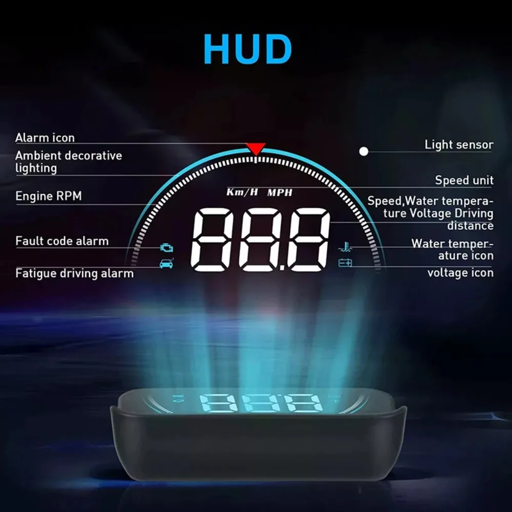 

M8 OBD2 Проекционный дисплей HUD для автомобиля, светодиодный, на лобовое стекло, с предупреждением о превышении скорости и температуре воды