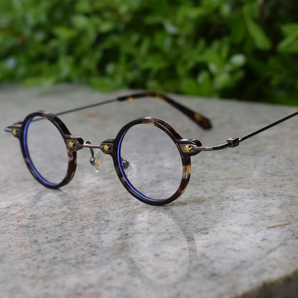 Fashion Retro Small Round 36mm Steampunk Eyeglasses Frames Acetate Vintage Tortoise Glasses Japan Hand Made Men Women