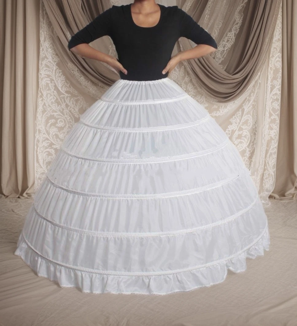 Weißer 6-Reifen-großer Petticoat für Damen, bodenlang, langer, bauschiger Braut-Krinoline-Unterrock für Ballkleid-Hochzeitskleid