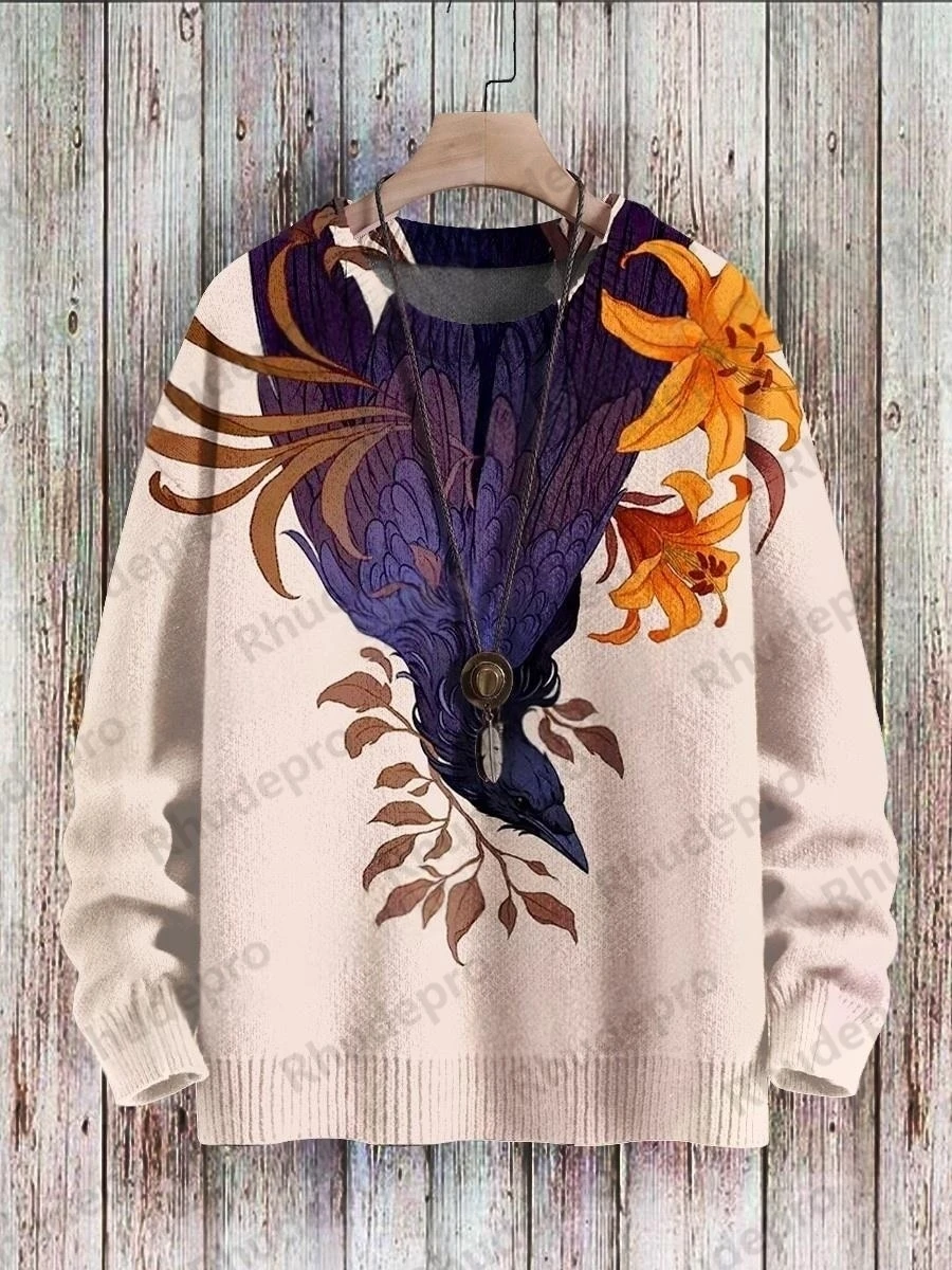 Vintage Gradient Art 2027 Multicolor Pattern 3D Printed Men's Knitted Pullover Winter Unisex Casual Knit Pullover Sweater