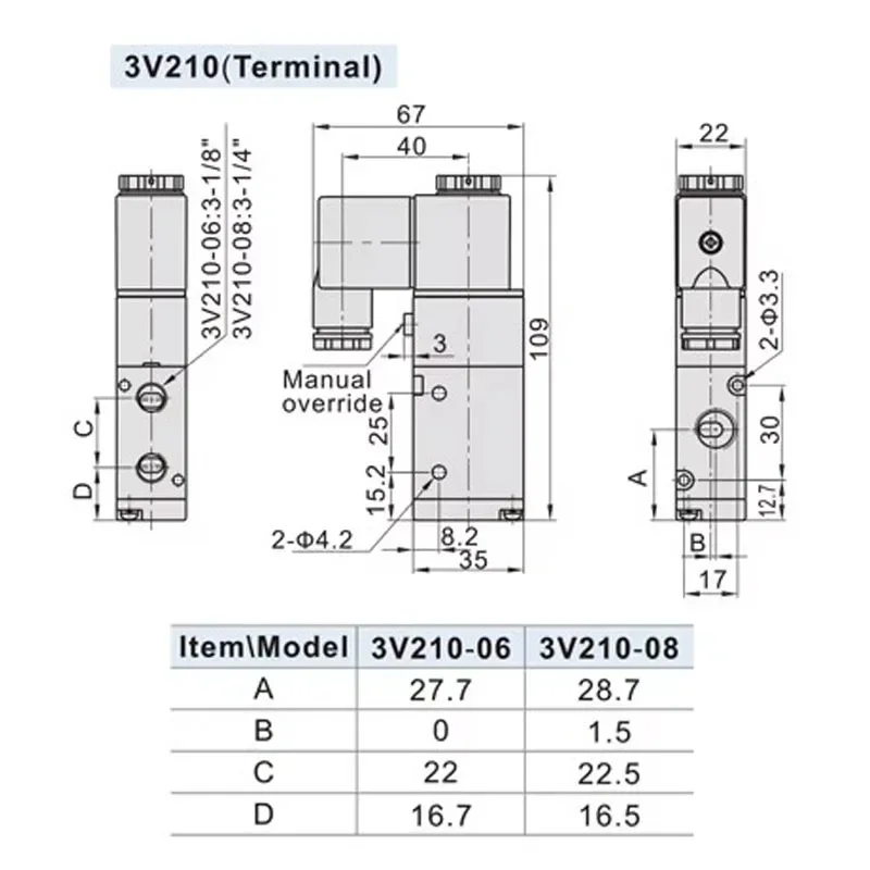 3V210-08NC 3V210-08-NO Двухпозиционный три нормально открытых и нормально закрытых пневматических электромагнитных клапана Воздушный клапан