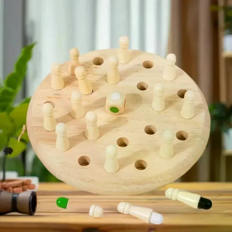 Set Juego de mesa interactivo con memoria de color con palancas de cerillas; Juguetes educativos para niños; Rompecabezas de ajedrez con memoria de madera