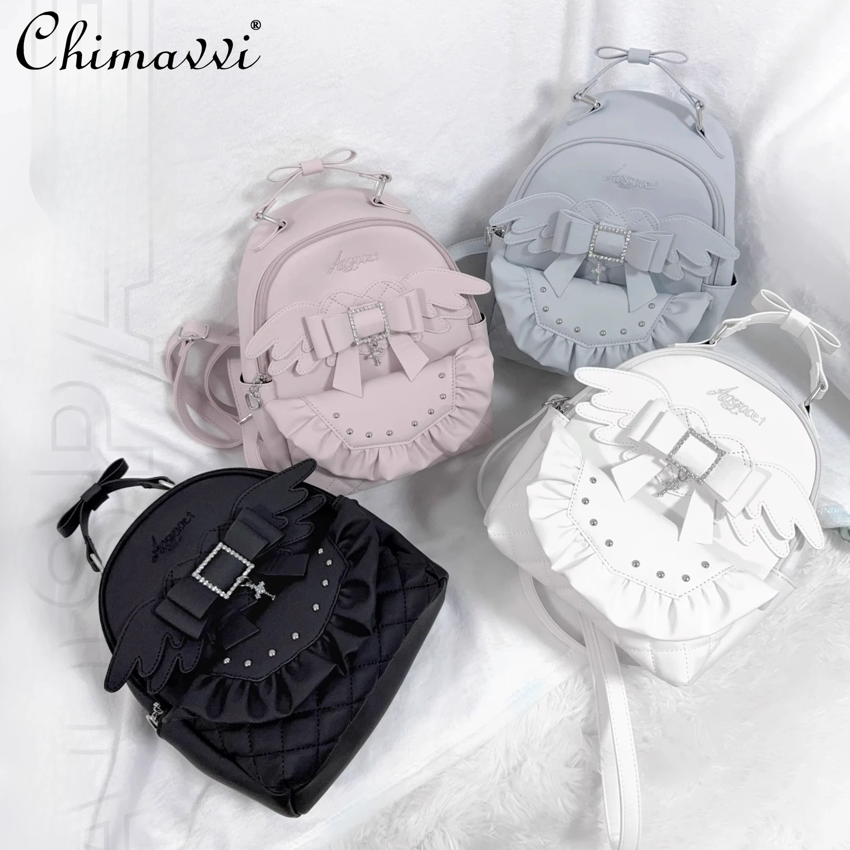 New Japanese Mine Series Mass-produced Solid Color Love Wing Backpack Girl Small Shoulder Bag Black and White Tote Bags Women