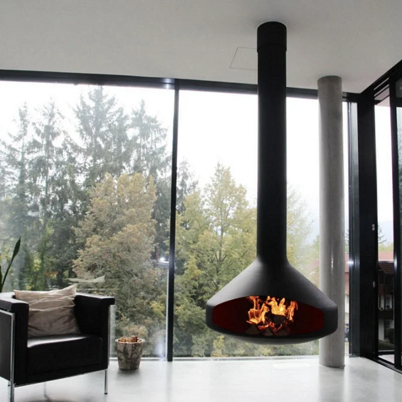 

Modern wood-burning stove manufacturers decorate hanging fireplaces