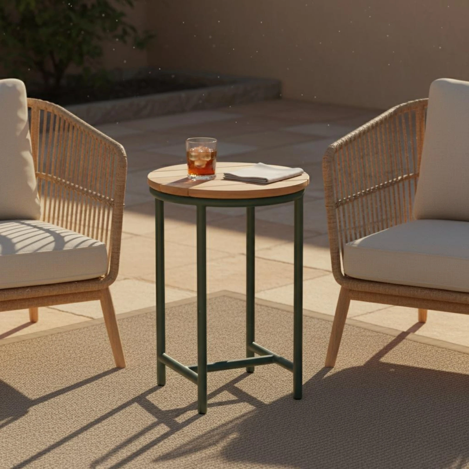 3 Pieces Rattan Sofa Set Space-Saving Rattan Patio Sofa Outdoor Conversation Set with Coffee Table Modular for Garden