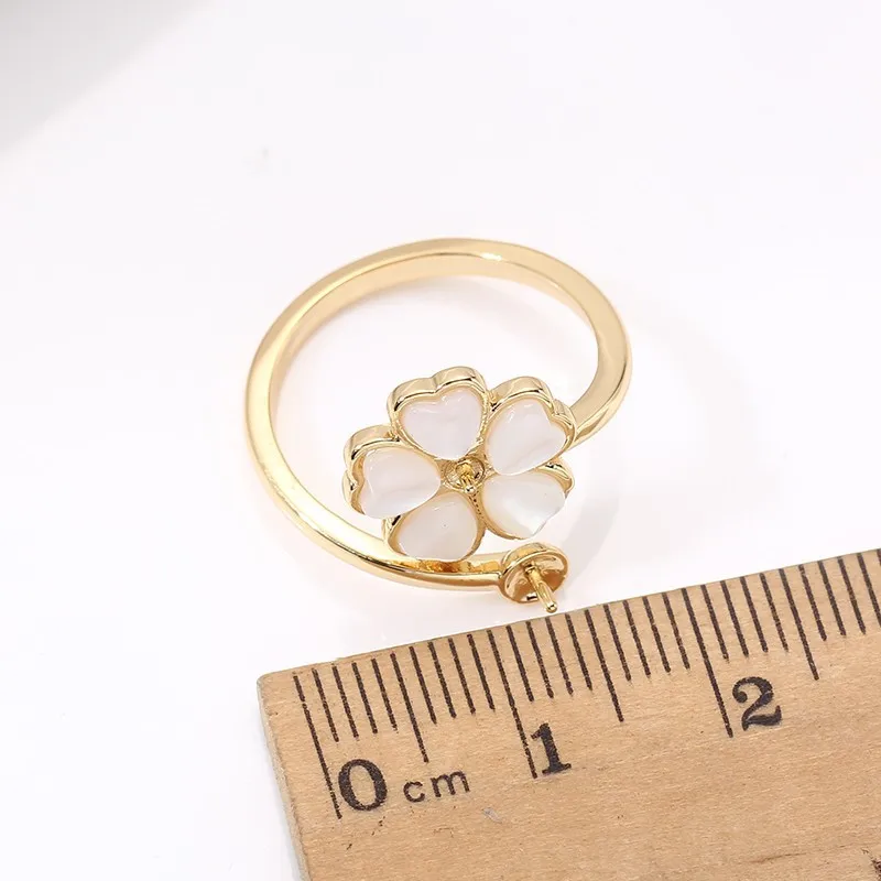 

JZ089 Медное позолоченное кольцо с цирконом в форме пятилепесткового цветка, регулируемое, с жемчугом, пустая основа для самостоятельного изготовления ювелирных изделий