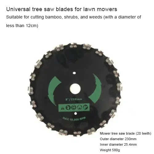 Imagem -06 - High-powered Universal Tree Saw Blades Cortador de Grama para Cortadores de Grama Diâmetro 230 mm e Interno 25.4 mm 14 Dentes 20 Dentes