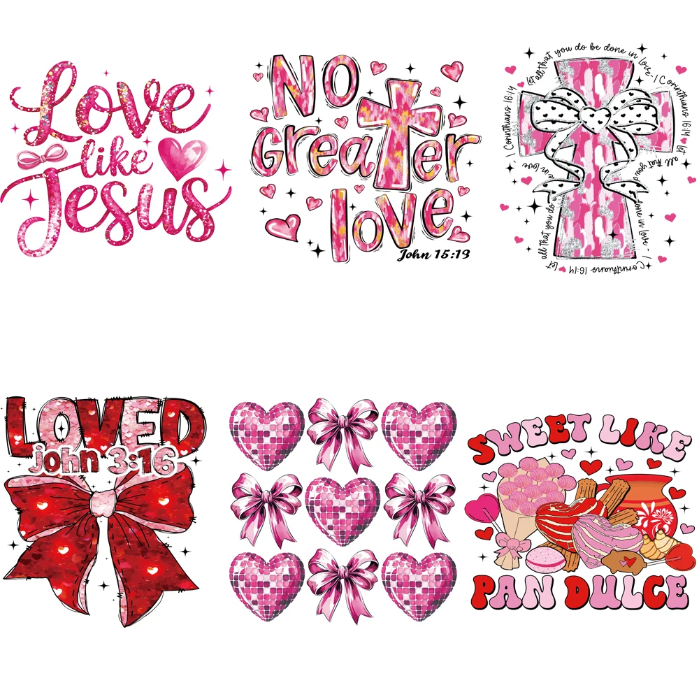 6 pieces/set Valentine's Day LOVE bow hot transfer printing and DIY hot transfer decoration stickers