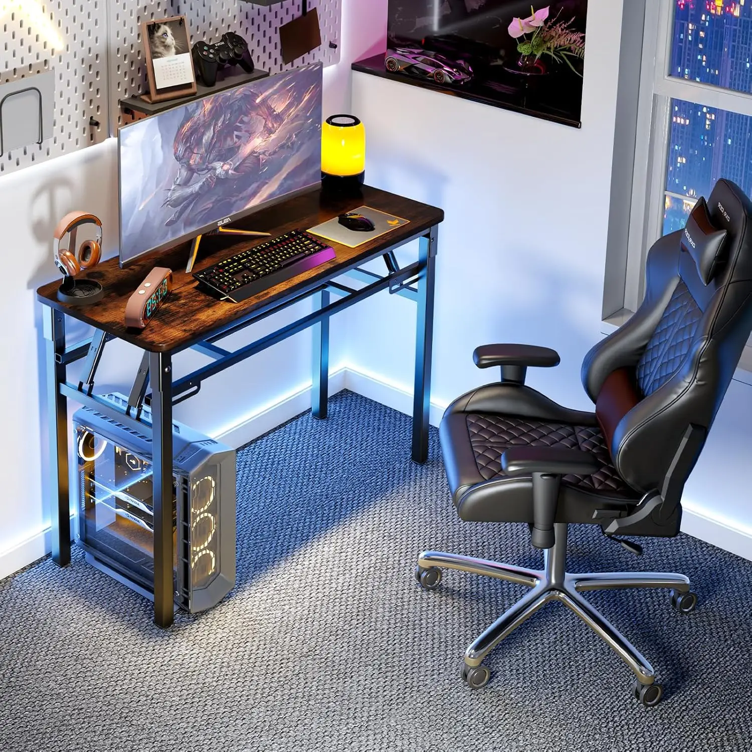 Compact Foldable Computer Desk with Storage Shelf - Small Space Study Table for Writing and Typing