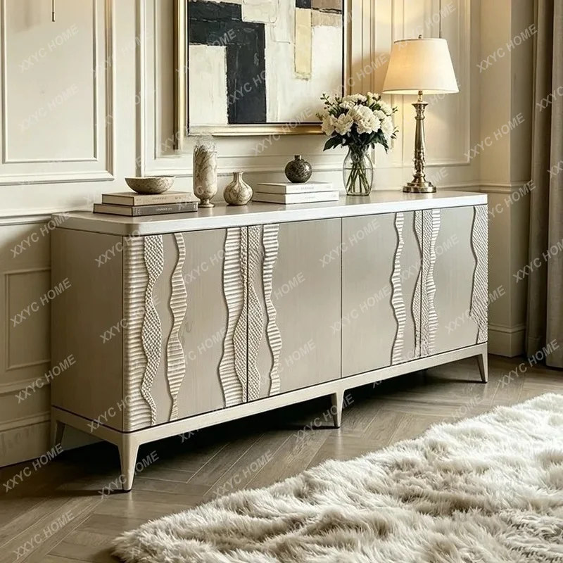 XX light luxury dining side cabinet, living room silver pear wood locker, modern hand-carved entrance cabinet