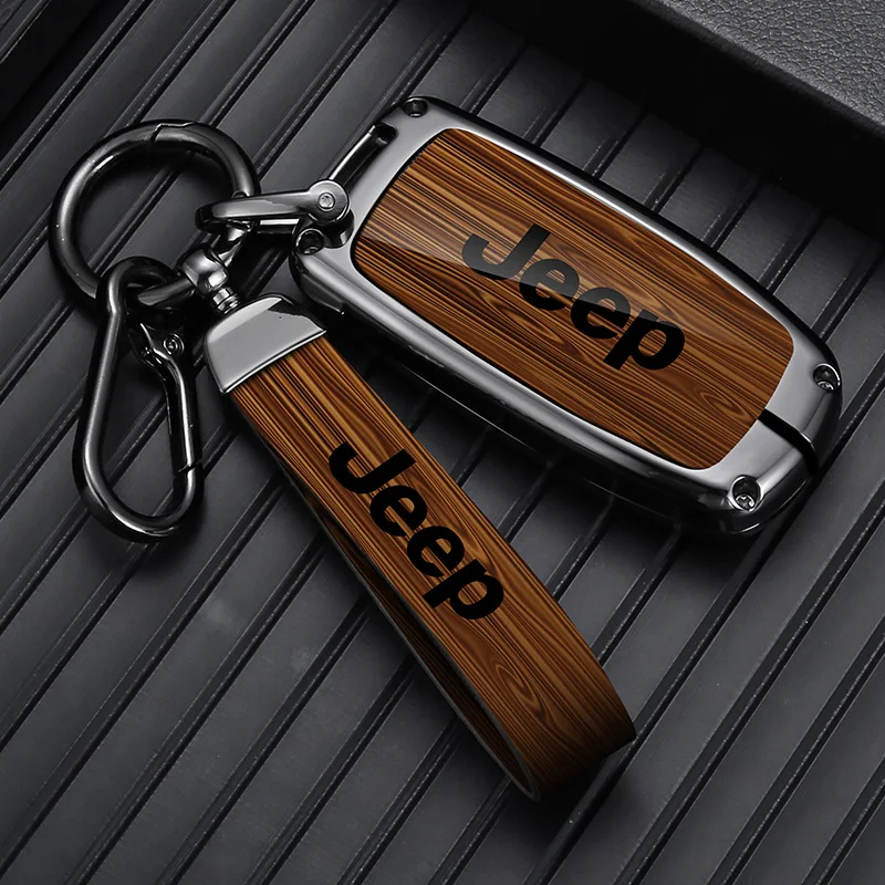 Zinc Alloy Wood Grain Car Key Case For Jeep Grand Cherokee WK2 KL Wrangler Renegade JK Commander Compass 2018 2022 Accessories
