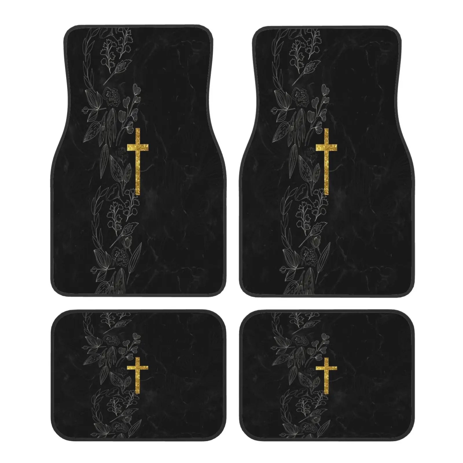 Jesus Cross Print Car Floor Mats of 4 Pieces Anti Slip Front and Rear Foot Mats Universal Car Accessories for SUV Van Truck