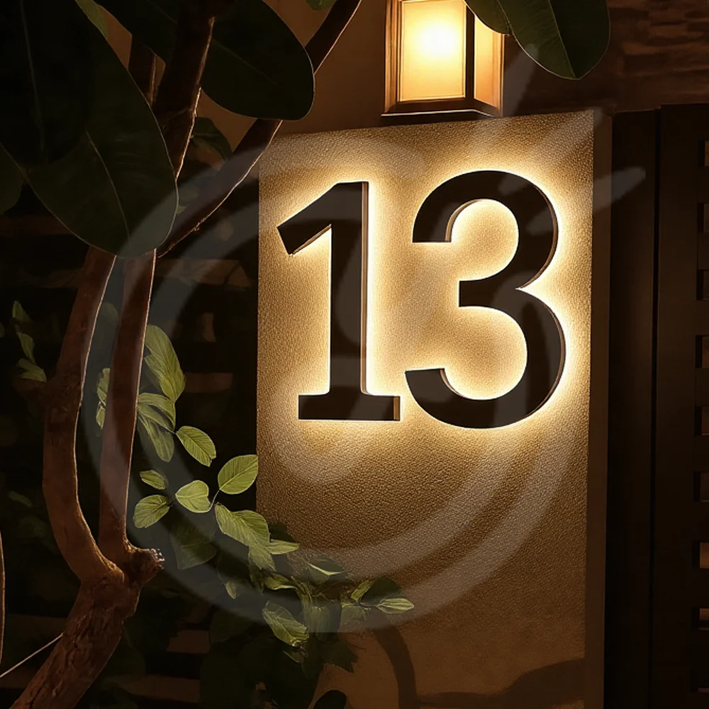 Custom LED House Number Sign for Metal Letters Business Storefront Waterproof Illuminated Backlit House Number Outdoor Signage