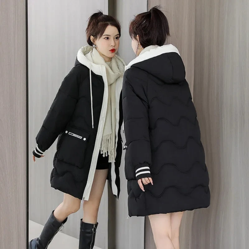 Parkas femininas soltas com capuz, jaqueta acolchoada, casaco grosso de algodão, estilo coreano, outwear feminino, quente, inverno, novo, 2022