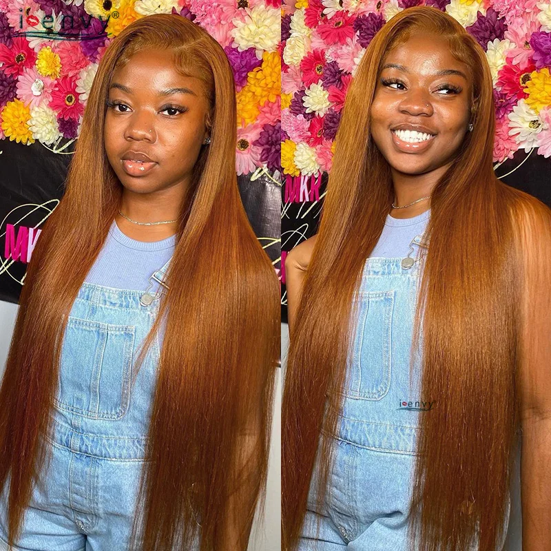 Ginger Lace Front Wig Human Hair Straight 13X4 Colored Lace Front Wig Pre Pluck 30 Inch Brazilian Orange Brown Lace Frontal Wigs